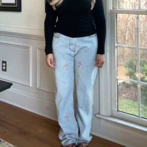 PrettyLittleThing Light Blue Cross Jeans